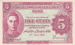 Malaya, 5 Cents, 1941, ... 