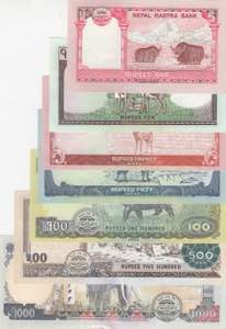 Nepal, 5-10-20-50-100-500-1.000 Rupees, ... 