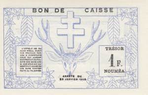 New Caledonia, 1 Francs, 1943, UNC, p55b