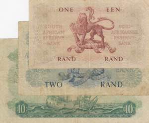 South Africa, 1-2-10 Rand, 1961/1965, VF, ... 