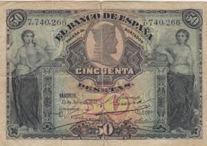 Spain, 50 Pesetas, 1907, ... 