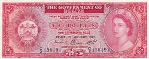 Belize, 5 Dollars, 1976, ... 