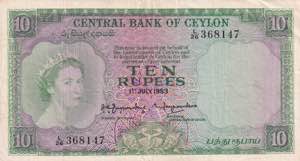 Ceylon, 10 Rupees, 1953, ... 