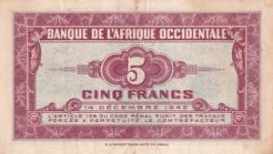 French West Africa, 5 Francs, 1942, XF(+), ... 