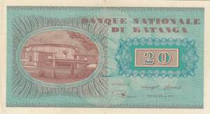 Katanga, 20 Francs, 1960, AUNC(-), p6a
