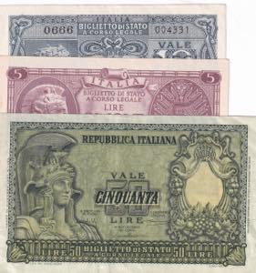 Italy, 5-10-50 Lire, ... 