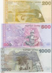 Kyrgyzstan, 200-500-1.000 Som, 2000/2004, ... 