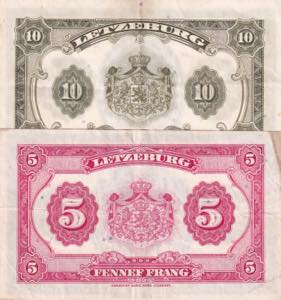 Luxembourg, 5-10 Francs, 1944, p43; p44, ... 