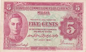 Malaya, 5 Cents, 1941, ... 