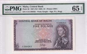 Malta, 5 Pounds, 1968, ... 