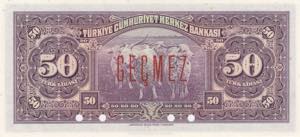 Turkey, 50 Lira, 1947, UNC, p142As, SPECIMEN