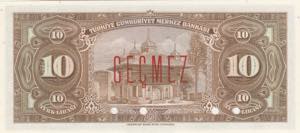 Turkey, 10 Lira, 1948, UNC, p148s, SPECIMEN