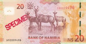 Namibia, 20 Dollars, 2015, UNC, P17, SPECIMEN