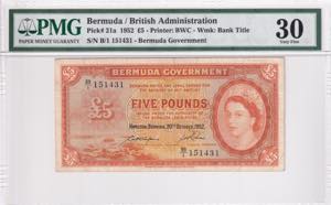 Bermuda, 5 Pounds, 1952, ... 