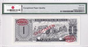 Bolivia, 1 Peso, 1962, UNC, p152s, SPECIMEN
