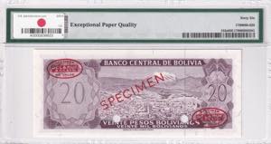 Bolivia, 20 Pesos, 1962, UNC, p155s, SPECIMEN