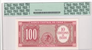 Chile, 10 Centesimos on 100 Pesos, ... 