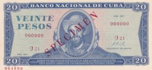 Cuba, 20 Pesos, 1971, UNC, p105s, SPECIMEN