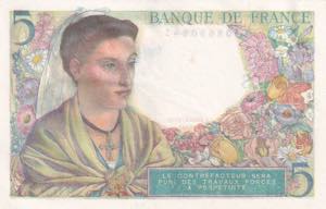 France, 5 Francs, 1943, AUNC, p98a