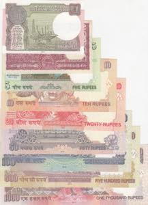 India, 1-2-5-10-20-50-100-500-1.000 Rupees, ... 