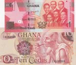 Ghana, 10 Cedis and 1 Cedi, 1978/ 2015, UNC, ... 