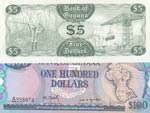 Guyana, 5 Dollars ve 100 Dollars, 1989, UNC, ... 
