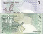Qatar, 1 Riyal and 5 Riyals, 2003, UNC, ... 