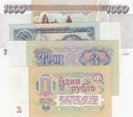 Russia, 1 Ruble, 3 Rubles, 5 Rubles and 1000 ... 