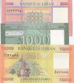 Lebanon, 1.000 Livres, 5.000 Livres and ... 