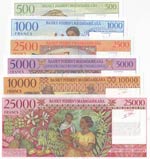 Madagascar, 500 Francs, 1.000 Francs, 2.500 ... 
