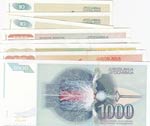 Yugoslavia, 10 Dinara (3), 100 Dinara, 500 ... 