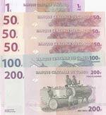 Congo, 1 Centime, 50 Francs (3), 100 Francs ... 