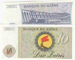 Zaire,  1985, UNC,  total 2 banknotes