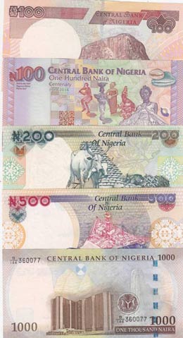 Nigeria, 0, (Total 5 banknotes) 100 Naira, ... 