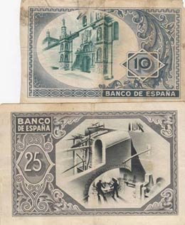 Spain, 10-25 Pesetas, 1937, FINE, (Total 2 ... 