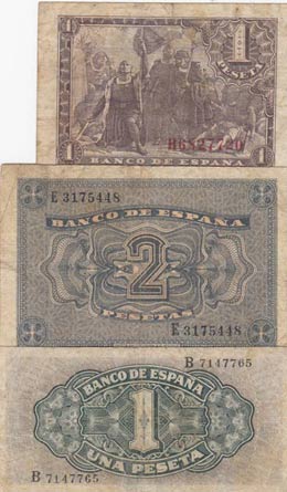 Spain, 0, FINE, (Total 3 banknotes) 2 ... 