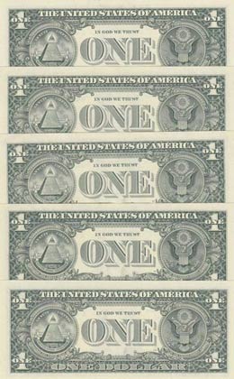 United States of America, 1 Dollar, (Total 5 ... 