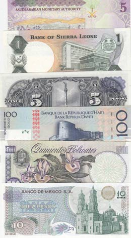 Mix Lot, UNC, (Total 6 banknotes) Mexico 5 ... 