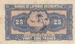 French West Africa, 25 Francs, 1942, VF, ... 