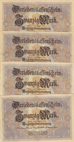 Germany, 20 Mark, 1914, XF, p48, (Total 4 ... 