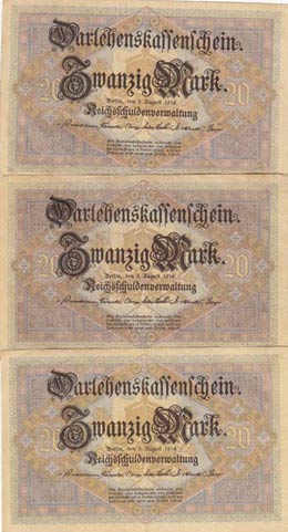 Germany, 20 Mark, 1914, XF, p48b, (Total 3 ... 