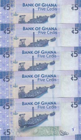Ghana, 5 Cedis, 2017, UNC, pNew, (Total 5 ... 