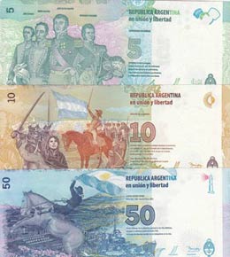 Argentina, UNC, (Total 3 banknotes) 5 Pesos, ... 
