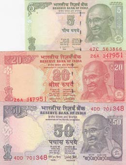 India, 5-20-50 Rupees, ... 