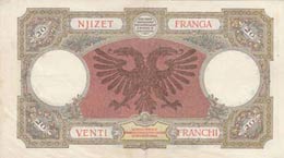 Albania, 20 Franga, 1939, XF, p7  Italian ... 