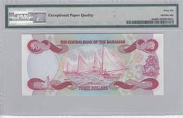 Bahamas, 3 Dollars, 1984, UNC, p44a  PMG 66 ... 