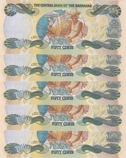 Bahamas, 1/2 Dollar, 2001, UNC,p68, (Total 5 ... 