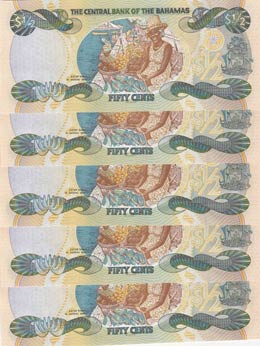Bahamas, 1/2 Dollar, 2001, UNC,p68, (Total 5 ... 
