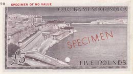 Malta, 5 Pounds, 1968, UNC,p30as, SPECİMEN