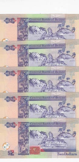 Belize, 2 Dollars, 2014, UNC,p66e, (Total 5 ... 